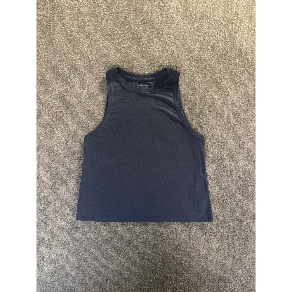 Athleta Womens High Neck Performance Tank Top Navy Blue Heathered Size XS